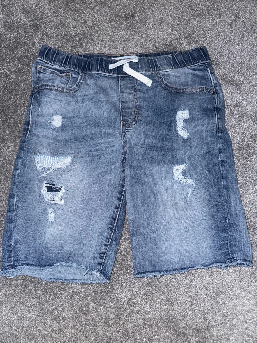 Old Navy Boys Denim Drawstring Shorts Slim Fit XL (14-16) Blue Stretch Pockets
